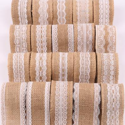 China Organic Natural Rustic Wedding Decor Vintage Hessian Burlap Lace Ribbon Hessian Roll DIY for sale