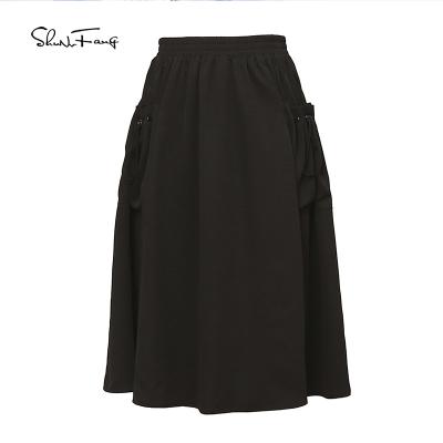 China New Fashion Ladies Solid Color High Waist Large Pockets Breathable Hot Sale Dress Mid Length Skirt for sale