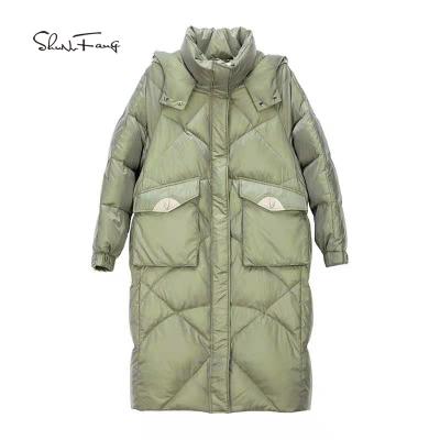 China Shunvfang raincoat 2021 ladies down jacket women's bubble coat parka coat long warm hooded jacket women for sale