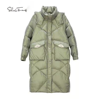 China Shunvfang waterproof fashionable ladies quilted long nylon duck down warm coat bottom jacket for sale