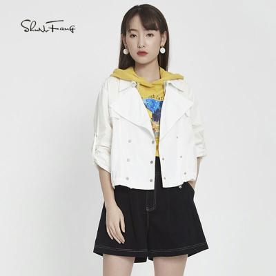 China Best Viable Selling Shunvfang Denim Shorts Jacket Women Western Cropped Cardigan White Top for sale