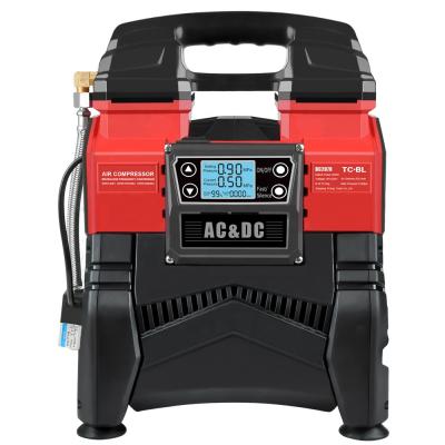 China 2021 New OIL-LESS ACDC Cordless Dual Power Car Quiet Oilless Tire Inflating Portable Air Compressor Oil Free Pump for sale