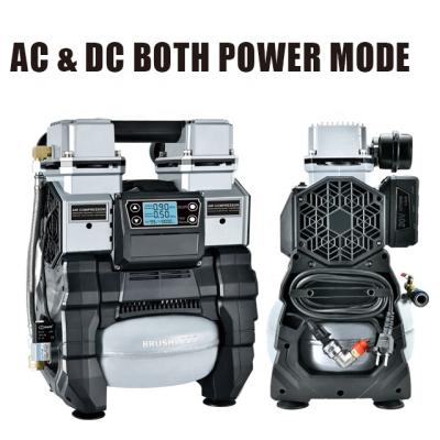 China OIL-LESS AC/DC Mini Power Mode Car Tire Brushless Silent Portable Pneumatic Oil Less Air Compressor Pump Tank 5L Alum. for sale