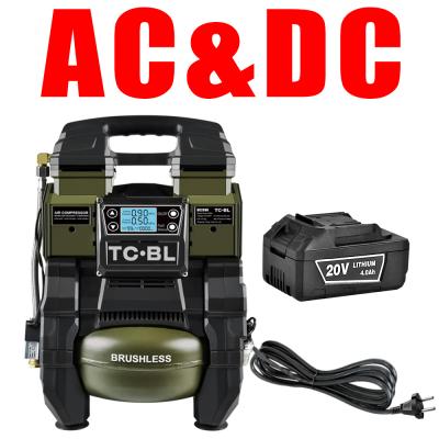 China Quiet AC&DC Air Compressor Cordless Ultra Small Heavy Duty Portable Dual Function Oil Free Compressor Tire Inflator for sale