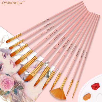 China Xinbowen Factory New Products Professional Watercolor 12 Pieces Handmade Nylon Artist Paint Brush Tip Set for Watercolor Acrylic Oil for sale