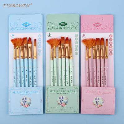 China Xinbowen Professional 6 Piece Artist Art Brush Set For Acrylic Oil Watercolor Nylon Painting Tips for sale