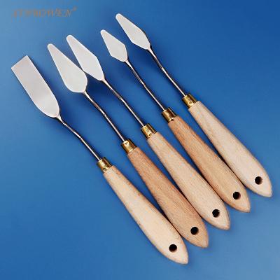 China Oil Painting 5 Pcs Palette Knife Set Paint Scraper Stainless Spatula Wooden Handle For Artist Canvas Oil Paint Color Mix Decorate for sale