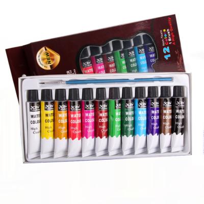 China Professional Non-Toxic 12 Color Tube Paste Factory Base Acrylic Paints 12ml Acrylic Watercolor Paint Set With 1 Brush for sale