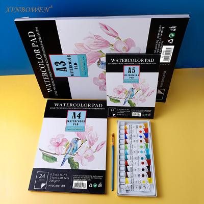 China Xinbowen New Design A3 A4 A5 Watercolor Paper 180Gsm And 200Gsm 24 Pad Covers Watercolor Paper Drawing Pad For Art for sale