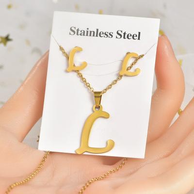 China TRENDY Fashion Women Ladies Costume Gold Plated Necklace Earring Set Stainless Steel Luxury 18k Gold Plated Initial Letter Jewelry Set for sale