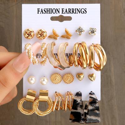 China Trendy Trendy Gold Metal Earrings Set For Women Shape Earrings Jewelry Pearl Circle Drop Earrings 2023 Trend Geometric Set for sale