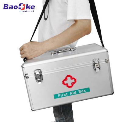 China Office OEM Emergency Supplier Box Workshop Metal First Aid Kit With Lock Medical Shoulder Strap for Home, Workplace, Hotel for sale