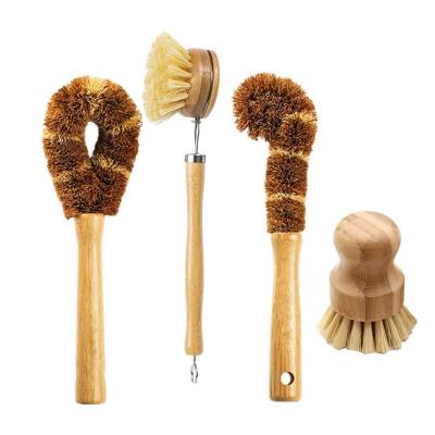 China Bamboo Stocked 4 Pcs Handle Kitchen Cleaning Brush Pan Pot Cleaning Brush Sets Eco - Friendly for sale