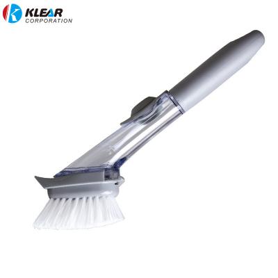 China Sustainable Double Use Kitchen Cleaning Brush Scrubber Dish Bowl Wash Sponge Automatic Liquid Dispenser for sale