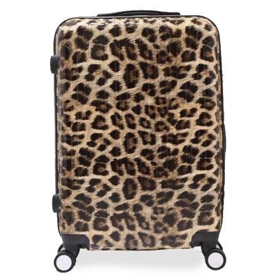 China School\long distance travel\etc. 20 24 28Inch Shell Luggage Custom Hard Zipper Leopard Printed Luggage 3pcs Sets for sale