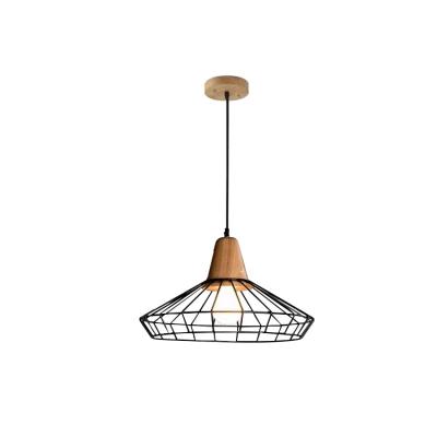 China Industrial Wholesale Geometric Lampshade Black Color Minimalist Wooden Stick Chandelier For Kitchen Island for sale