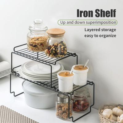 China Hardware Desk Organizer Rack Multi-Purposes Storage Double Layers Dish and Bowl Ironwork for Bathroom Kitchen for sale