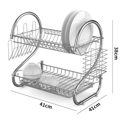 China Amazon Hot Sale Kitchen Metal 2 Tier Viable Dish Rack With Utensil Rack Cup Holder S Shape Dish Rack for sale