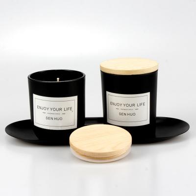 China Home Decoration Wholesale Custom Aroma Private Label Soy Wax Candles Black Glass Scented Candle For Gift Set for sale