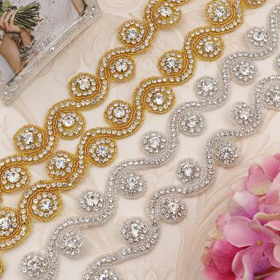 China Hot Sale Applique Iron On Crystal Beads Rhinestone Applique Trimming For Sash Wedding Bridal for sale