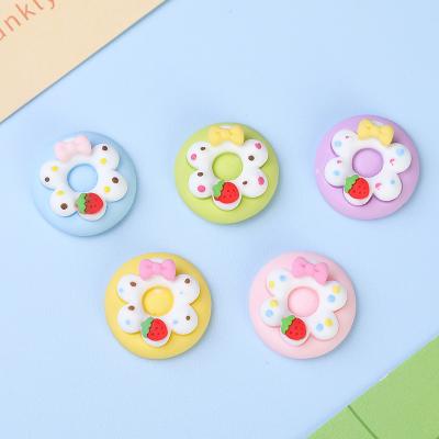 China Factory simulation custom flatback Europe strawberry bowknot 22mm round donut resin charms for keychain for sale