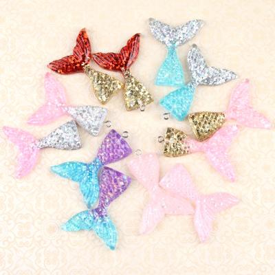 China Europe hot sale fancy craft accessories sparkle mermaid tail flatback resin cabochon for sale