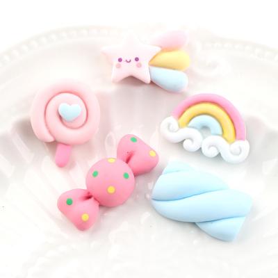 China New Design Europe Printing Craft Kids Hair Clip Brooch Resin Flat Back DIY Decorative Cabochon Rainbow Candy Pink Design for sale