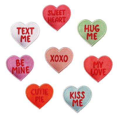 China Iron On Patches Fashion Design Colored Heart With Word Iron On Decorative Embroidery Patches For Clothes Bag Hat for sale