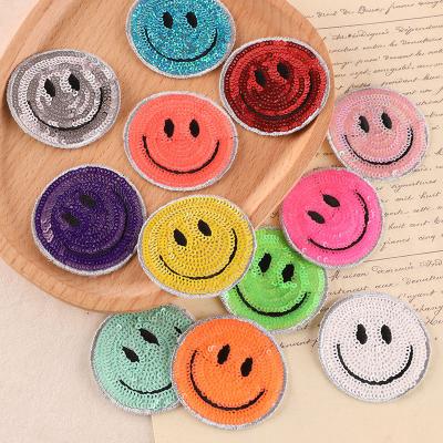 China Iron On Patches Fancy Style Ornaments Accessories Iron On Colorful Smile Face Sequin Patches For Shirt for sale