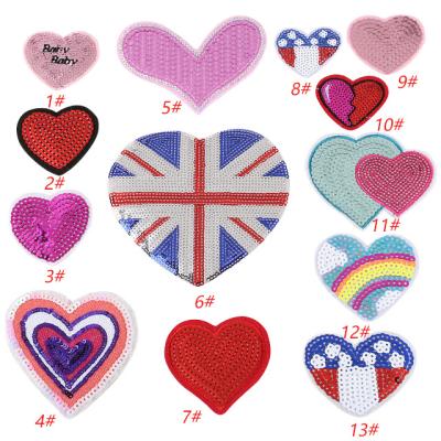 China Iron On Patches Cheap Price Various Sizes Colors Iron On Sequin Heart Patch For T Shirt for sale