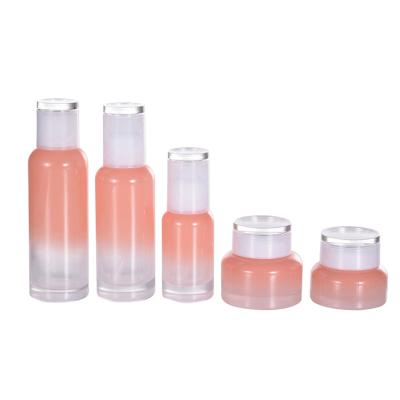 China Cosmetic 30g 50g Pink Cream Jar 40ml 100ml Lotion Bottle 120ml Liquid Glass Toner Bottles Cosmetic Set for sale