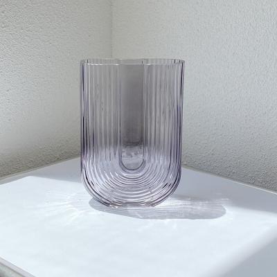 China Modern Vintage Desktop Multicolor Transparent Glass Vases Color Large Mouth Clear Glass Vase for sale