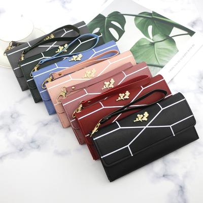 China Small PU Leather High Quality Waterproof Credit Card Holder Long Wallets Metal Charm Women Coin Purse for sale