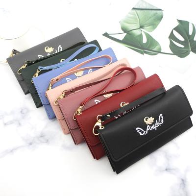 China Fashion Small PU Wallets Metal Charm Waterproof Customized Women Long High Quality Leather Credit Card Holder Coin Purse for sale