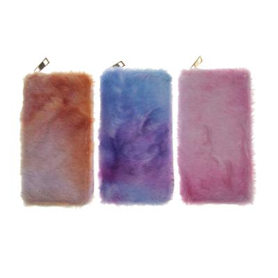 China 2021 New RFID Plush Tie Dye Gradient Long Zipper Purse Multifunctional Purse Card Bag For Ladies for sale