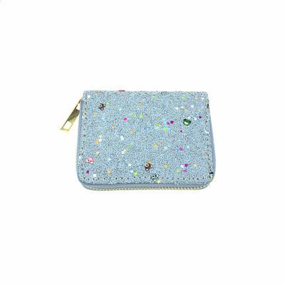 China Factory Direct Women Mini Wallet Fashion Glitter Purse Waterproof PU Wrist Zipper Rfid Wallet for sale