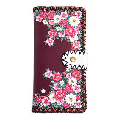 China Red Flower Print Style Waterproof Ethnic Cashier Pattern Fold Checkbook Wallet Wallet Purse Fabric Pocket Red Cloth Card Holder for sale