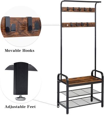 China Free Standing Wooden Hall Tree Coat Rack Clothes (Other) Adjustable Hallway Living Room Furniture Vintage Hallway With Shoe Storage for sale