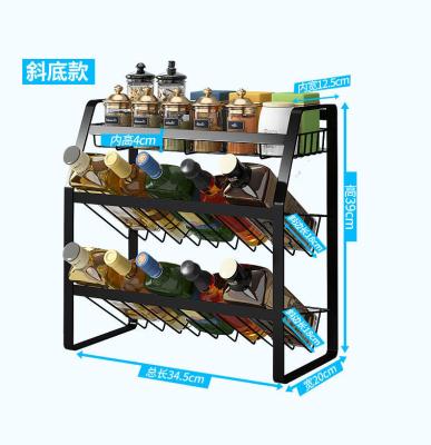 China Minimalist Foldable Black Organizer Rack Metal Spice Rack Spice Jars Organizer Storage Kitchen Shelves Bottle Holder Rack for sale