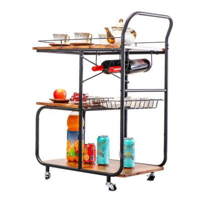 China 3-Tier Adjustable Industrial Wooden Kitchen Serving Cart Serving Accent Furniture Cart On Wheels With Storage for sale