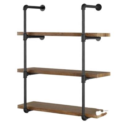 China Industrial DIY Wall Mount Iron Pipe Shelf Frame Retro Black DIY Open Shelf for sale