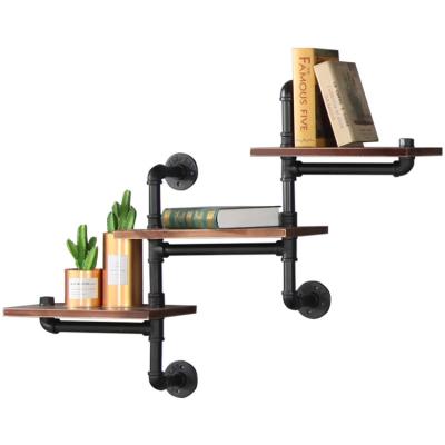 China Simple Home Living Room Bookcase Shelf (Height) Adjustable Industrial Pipe Antique Decorating Metal Corner Iron Diy Wall Mounted Floating Shelf for sale