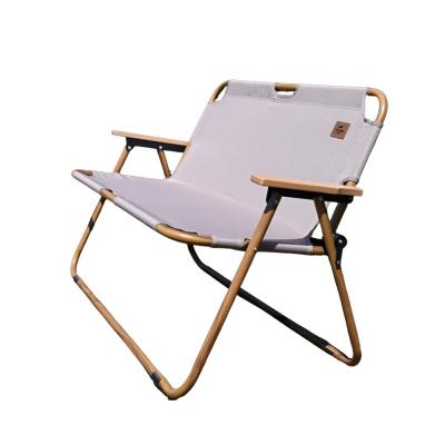 China Modern Double Seat Wood Grain Bench Backpack Beach Portable Folding Camp Chair Travel for sale