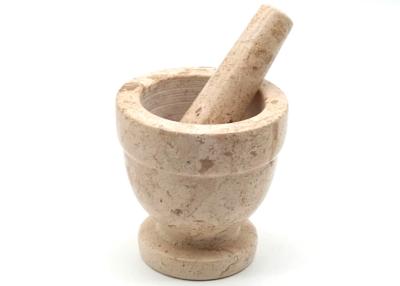 China 4 Inch Stone Mortar And Pestle Natural Marble With Set Beige Color for sale