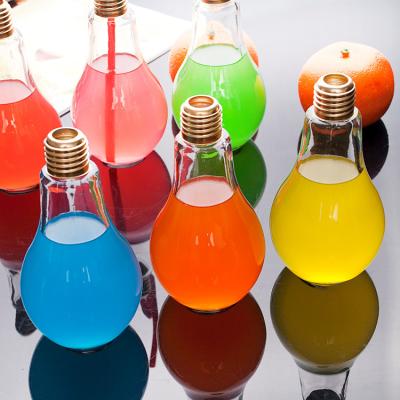 China Beverage Led Light 200ml 300ml 400ml Colorful Bulb Glass Beverage Bottle For Juice Drinking for sale