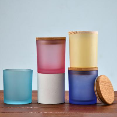 China Home Decoration 215ml 315ml Frosted Empty Glass Candle Jar With Bamboo Lid for sale