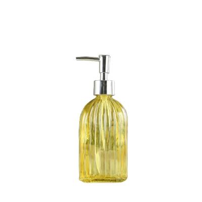 China Personal Care Square Strip Hand Vertical Glass Soap Dispensing Bottle for sale