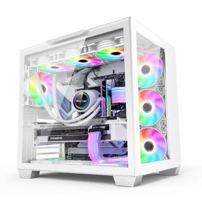 China Panoramic computer desktop PC case desktop tempered glass piece seaview server computer side by table water cooling game box for sale