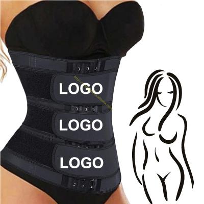 China Custom Logo Plus Size Women Breathable Neoprene Body Shaper Slimming Corset Sauna Sweat Belt Three Belts Waist Trainer With Belt for sale