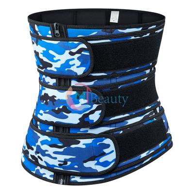 China Breathable Most Popular 9 Steel Boned Neoprene Triple Adjustable Camouflage Blue 3 Belts 3Belt Body Shaper Corset Waist Trainer For Women for sale